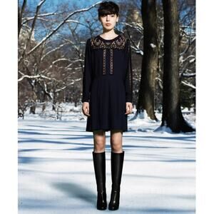 Sea New York $345 lace trim long sleeve shirred waist mini dress flowy sz 4